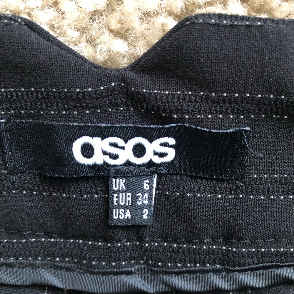 ASOS slim wide leg pants, black pinstripes, size 2, inseam 18.5”, rise 9.5”. - Picture 3 of 4